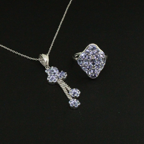 Tanzanite Ring size 7 and Pendant Sterling Silver Collection 