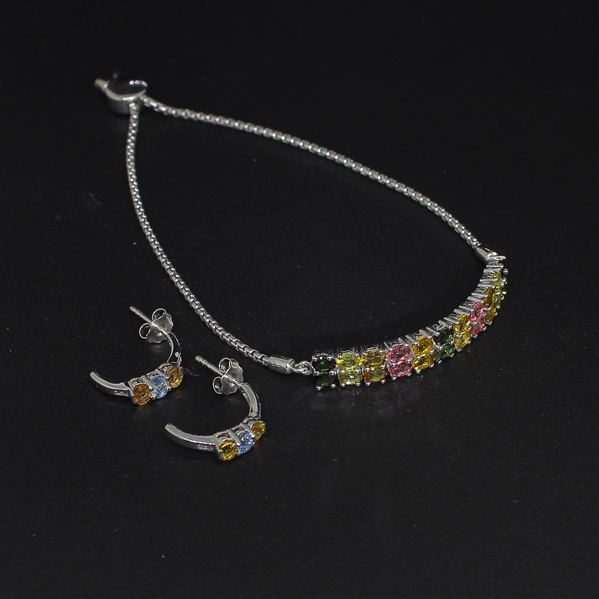  Multi Gemstone Earrings and Bracelet Sterling Silver Collection 