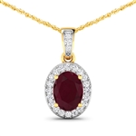 14K Yellow Gold 18 Chain Pendant 1.5 Carat Ruby Oval Cut with White Diamond  0.18ct (Vault_Q) 