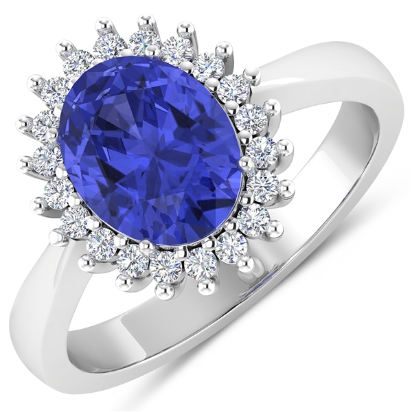 14K White Gold Ring 1.09 Carat Tanzanite Oval Cut with White Diamond  0.187ct (Vault_Q) 