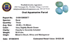 50.81CT Oval Cut Blue Aquamarine Parcel