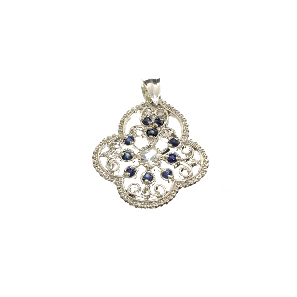 0.32CT Round Cut White Topaz and Sapphire Sterling Silver Pendant