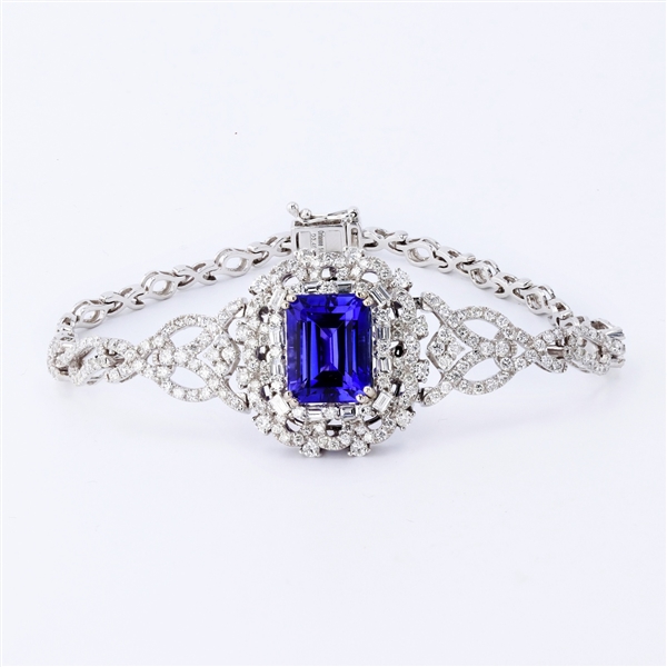 8.91ct Tanzanite and 3.46ctw Diamond 14K White Gold Bracelet (GIA CERTIFIED) (Vault_R52) 