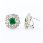 3.97ctw Emerald and 1.17ctw Diamond Platinum and 18K Yellow Gold Earrings (Vault_R52) 