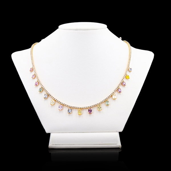 11.05ctw UNHEATED MultiColor Sapphire and 4.52ctw Diamond 18K Yellow Gold Necklace (GIA CERTIFIED) (Vault_R52) 