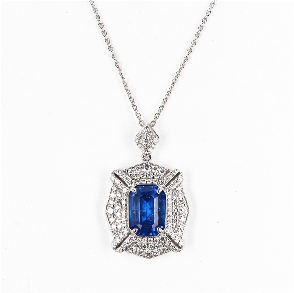 5.41ct Blue Sapphire and 1.34ctw Diamond Platinum Pendant (GIA CERTIFIED) (Vault_R52) 