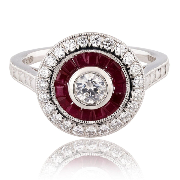 0.24ct Diamond, 0.89ctw Blue Sapphire and Ruby Platinum Ring (0.55ctw Diamonds) (Vault_R52) 