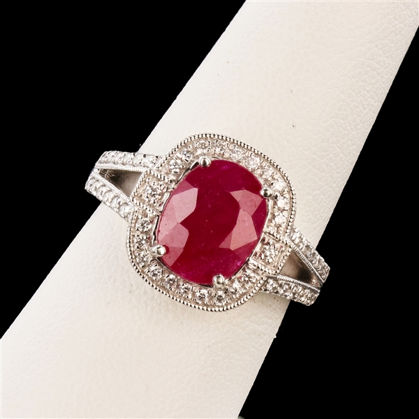 3.26ct Mozambique Ruby and 0.30ctw Diamond Platinum Ring (GIA CERTIFIED) (Vault_R52) 