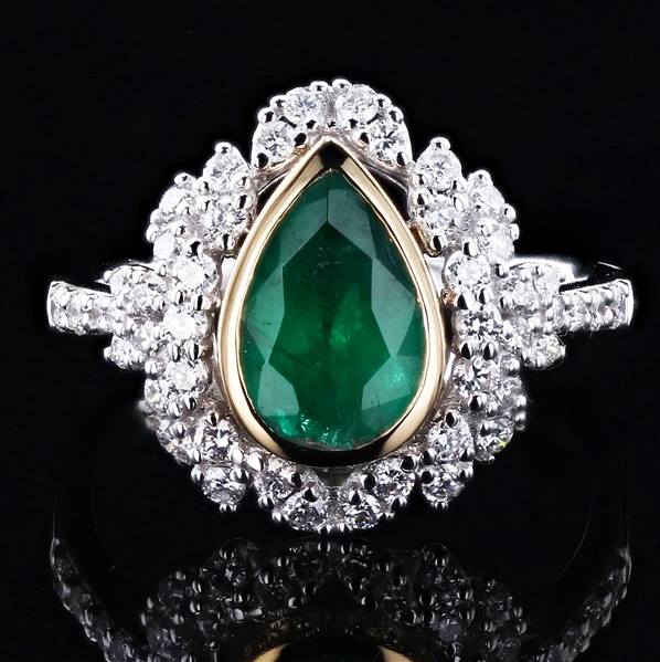 1.37ct Emerald and 0.64ctw Diamond 18K Yellow and White Gold Ring (Vault_R52) 