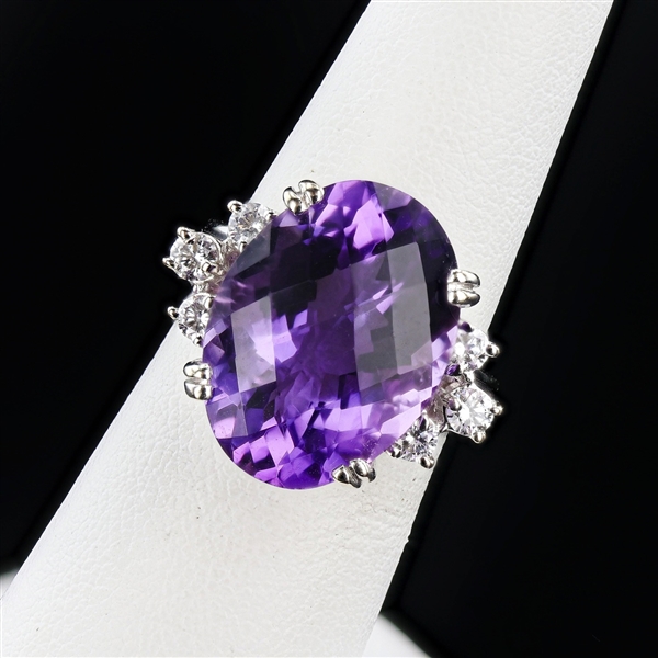 11.00ct Amethyst and 0.27ctw Diamond 14K White Gold Ring (Vault_R52) 