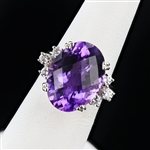 11.00ct Amethyst and 0.27ctw Diamond 14K White Gold Ring (Vault_R52) 