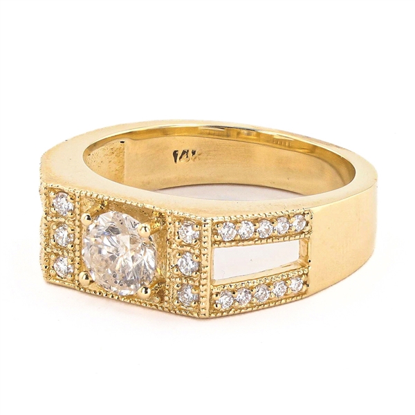 1.01ct I COLOR I1 CLARITY CENTER Diamond 14K Yellow Gold Ring (1.37ctw Diamonds) (Vault_R52) 