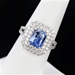 3.00ct Blue Sapphire and 1.38ctw Diamond 18K White Gold Ring (GIA CERTIFIED) (Vault_R52) 