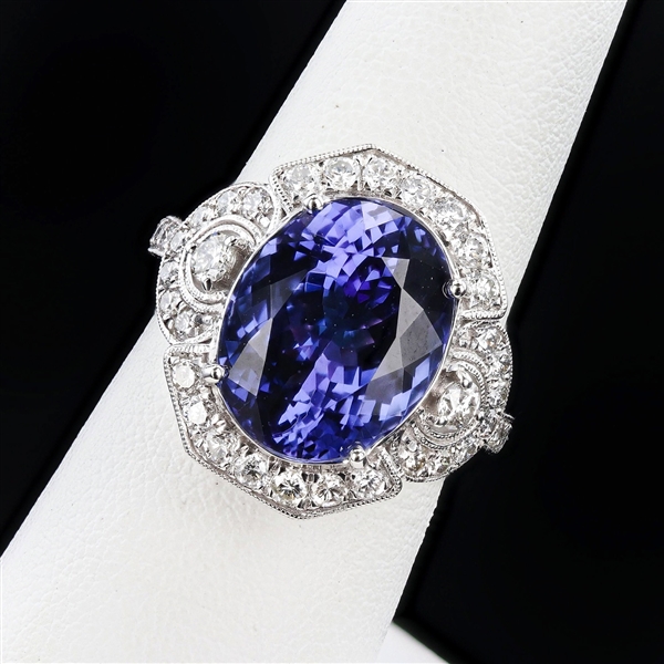 8.67ct Tanzanite and 0.98ctw Diamond Platinum Ring (GIA CERTIFIED) (Vault_R52) 