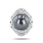 14mm South Sea Cultured Pearl and 1.09ctw Diamond Platinum Ring (Vault_R52) 