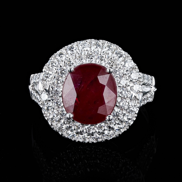 3.01ct Ruby and 0.95ctw Diamond Platinum Ring (GIA CERTIFIED) (Vault_R52) 