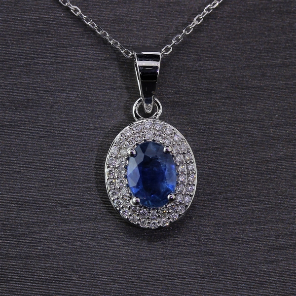 Beautiful Deep Blue Sapphire Pendant Very Nice Quality with White Gold Chain! (Vault_Q)