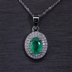 Remarkable Zambian Emerald Pendant with Diamonds and 14kt White Gold Necklace! (Vault_Q) 