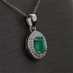 Remarkable Zambian Emerald Pendant with Diamonds and 14kt White Gold Necklace! (Vault_Q) 