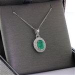 Remarkable Zambian Emerald Pendant with Diamonds and 14kt White Gold Necklace! (Vault_Q) 