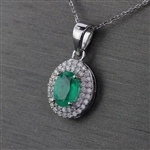 Remarkable Zambian Emerald Pendant with Diamonds and 14kt White Gold Necklace! (Vault_Q) 