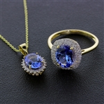 Brand New Tanzanite Set Gorgeous 14KT Yellow Gold Matching Diamond Ring and Pendant! (Vault_Q)