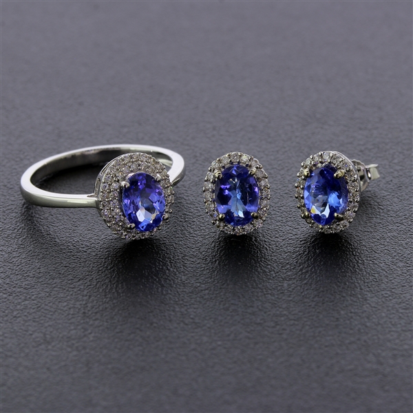 Auction Opportunity Tanzanite Set! 14KT White Gold and 2.00CTW Tanzanite Earrings and Ring with Stunning Diamonds! (Vault_Q)