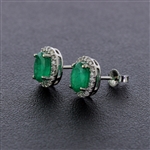 White Gold Emerald Set! High Quality Emeralds 1.68ctw Earrings and Pendant with Diamonds and Chain! (Vault_Q)