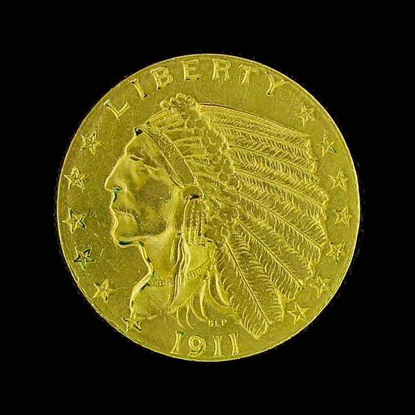 1911 $2.50 U.S. Indian Head Gold Coin (DF)