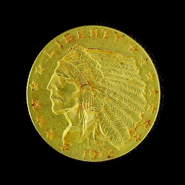 1913 $2.50 U.S. Indian Head Gold Coin (DF)