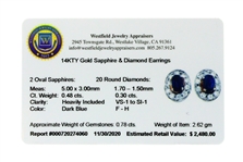 14K Yellow Gold 0.48CT Sapphire and Diamond Earrings -PNR-