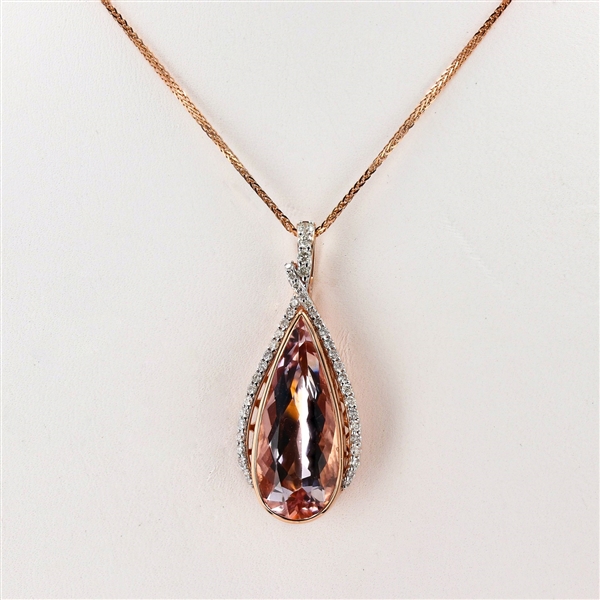 8.24ct Morganite and 0.45ctw Diamond 14K Rose and White Gold Pendant (Vault_R52) 