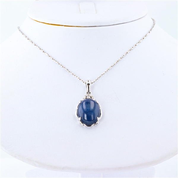 13.56ct Blue Star Sapphire and 0.07ctw Diamond 14K White Gold Pendant (Vault_R52) 