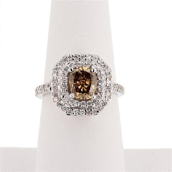 1.57ct Fancy Dark Yellowish Brown CENTER Diamond 14K White Gold Ring (2.31ctw Diamonds) GIA CERTIFIED (Vault_R52) 