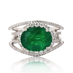 3.46ct Emerald and 0.83ctw Diamond Platinum Ring (Vault_R52) 