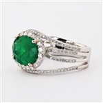 3.46ct Emerald and 0.83ctw Diamond Platinum Ring (Vault_R52) 