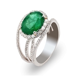 3.46ct Emerald and 0.83ctw Diamond Platinum Ring (Vault_R52) 