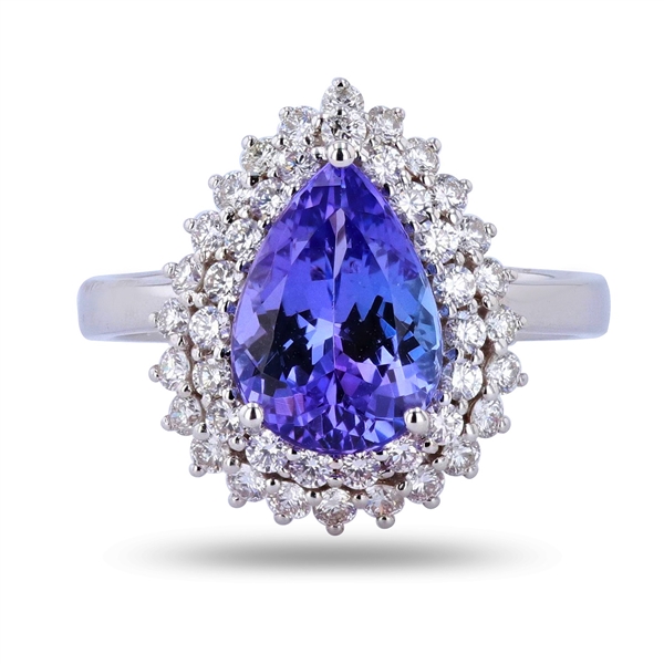 2.70ct Tanzanite and 0.71ctw Diamond 14K White Gold Ring (Vault_R52) 