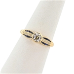 0.51ct K COLOR SI2 CLARITY CENTER Diamond and 0.41ctw Blue Sapphire 14K Yellow Gold Ring (0.57ctw Diamonds) (Vault_R52) 