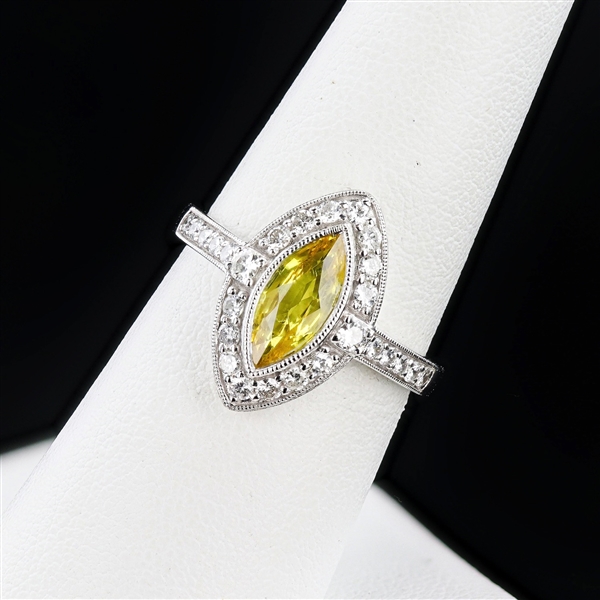 1.29ct Yellow Sapphire and 0.41ctw Diamond Platinum Ring (GIA CERTIFIED) (Vault_R52) 