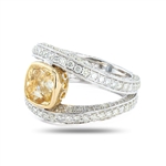 3.55ct UNHEATED Yellow Sapphire and 2.35ctw Diamond 18K White and Yellow Gold Ring (GIA CERTIFIED) (Vault_R52) 