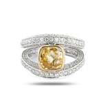 3.55ct UNHEATED Yellow Sapphire and 2.35ctw Diamond 18K White and Yellow Gold Ring (GIA CERTIFIED) (Vault_R52) 