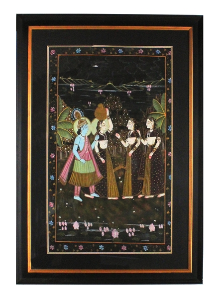 Indian Krishna Silk Framed Art Paining 40H x 28W