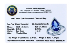 14KT. White Gold 3.09 Tanzanite and Diamond Ring -PNR-