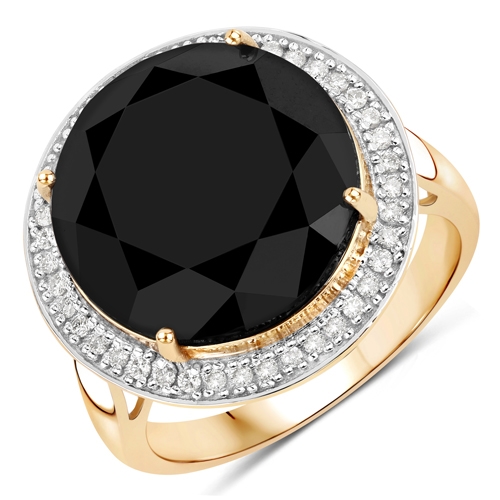 14K Yellow Gold 12.52CT Round Cut Black Diamond and Diamond Ring Intricate Quality! -PNR-