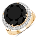 14K Yellow Gold 12.52CT Round Cut Black Diamond and Diamond Ring Intricate Quality! -PNR-