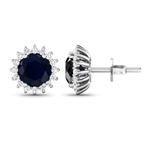 White Gold Earrings with Diamonds and Large Deep Blue Beautiful Sapphires!