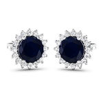 White Gold Earrings with Diamonds and Large Deep Blue Beautiful Sapphires!