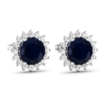 White Gold Earrings with Diamonds and Large Deep Blue Beautiful Sapphires!