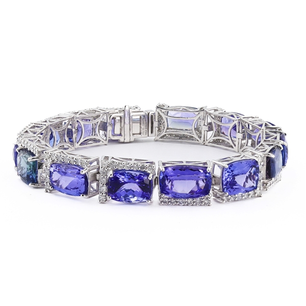 47.44ctw Tanzanite and 3.72ctw Diamond Platinum Bracelet (Vault_R52) 